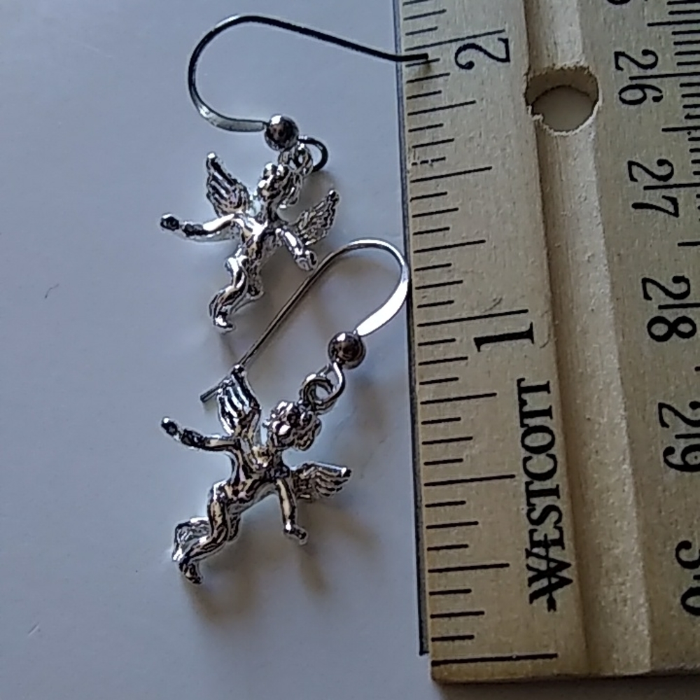 925 Sterling Solid Silver Cherub Earrings - image 2